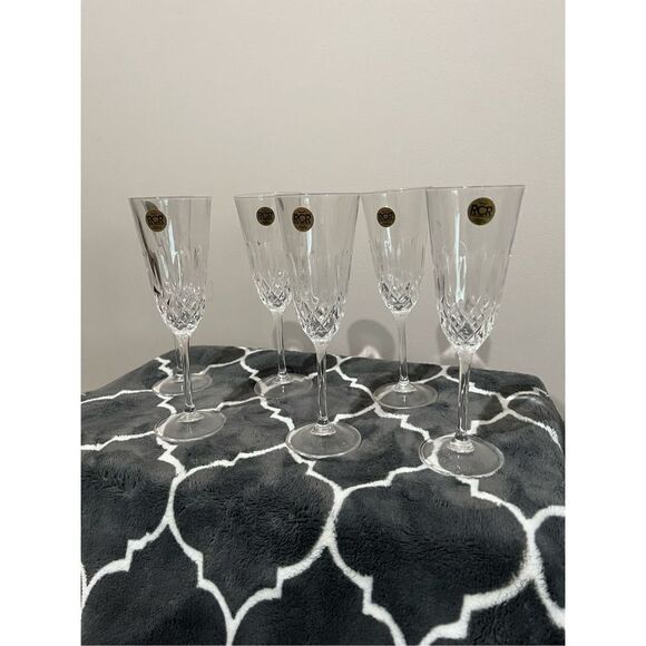 Royal Crystal Rock 8” Lead Crystal Champagne Flute Glass Italy Set of 6 - Picture 1 of 6